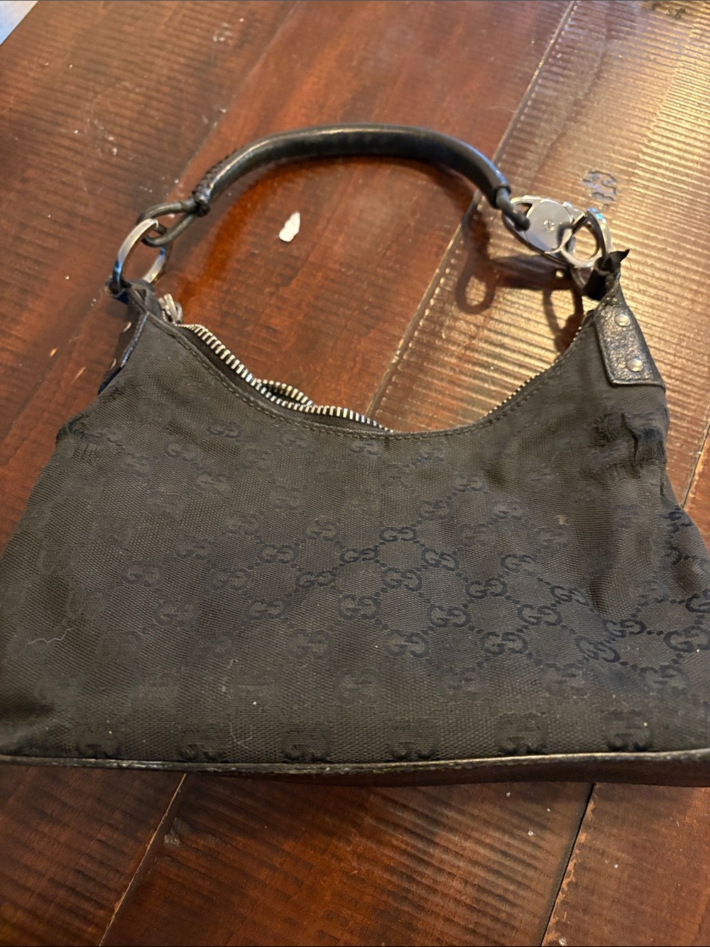 Gucci Black Monogram Canvas Shoulder Hobo